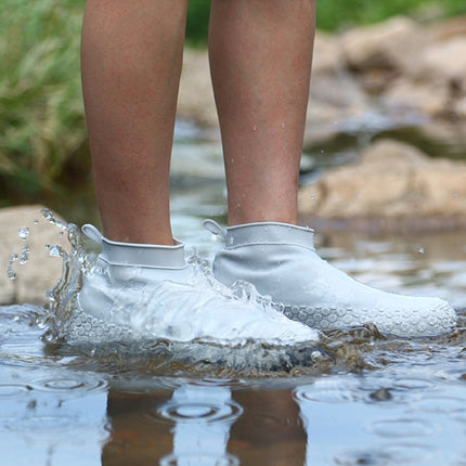 Silicone Non-slip Thickened Wear-resistant Waterproof Shoe Boots Cover, Size:L(White)-garmade.com