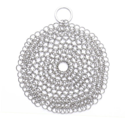 Stainless Steel Round Iron Cleaner Pot Brush Scrubber Home Cookware Kitchen Cleaning Tool, Size:4 x 4 inch-garmade.com
