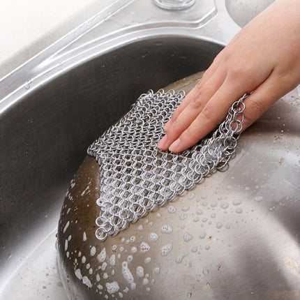 Stainless Steel Round Iron Cleaner Pot Brush Scrubber Home Cookware Kitchen Cleaning Tool, Size:4 x 4 inch-garmade.com
