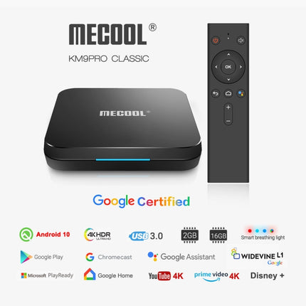 MECOOL KM9 Pro 4K Ultra HD Smart Android 10.0 Amlogic S905X2 TV Box with Remote Controller, 2GB+16GB, Support WiFi /HDMI/TF Card/USBx2,-garmade.com