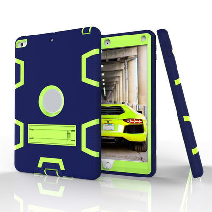 For iPad Air Shockproof PC + Silicone Protective Case，with Holder(Navy Blue Yellow Green)-garmade.com