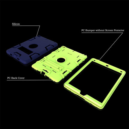 For iPad Air Shockproof PC + Silicone Protective Case，with Holder(Navy Blue Yellow Green)-garmade.com