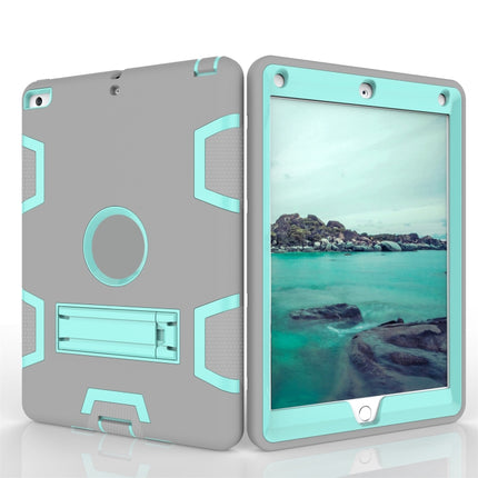 For iPad Air Shockproof PC + Silicone Protective Case，with Holder(Gray Mint Green)-garmade.com