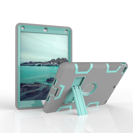 For iPad Air Shockproof PC + Silicone Protective Case，with Holder(Gray Mint Green)-garmade.com