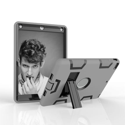 For iPad Air Shockproof PC + Silicone Protective Case，with Holder(Gray Black)-garmade.com