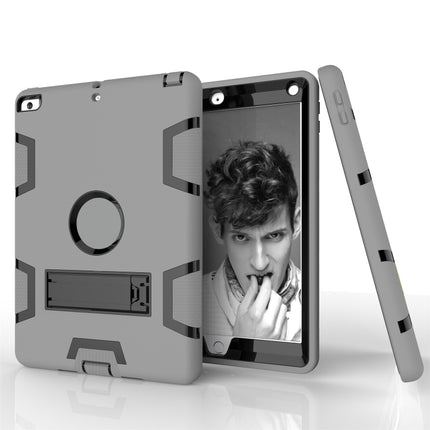 For iPad Air Shockproof PC + Silicone Protective Case，with Holder(Gray Black)-garmade.com