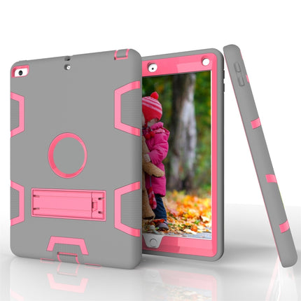 For iPad Air Shockproof PC + Silicone Protective Case，with Holder(Gray Rose)-garmade.com
