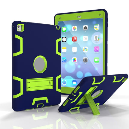 For iPad 9.7(2017) Shockproof PC + Silicone Protective Case，with Holder(Navy Blue Yellow Green)-garmade.com