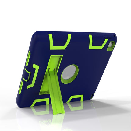 For iPad 9.7(2017) Shockproof PC + Silicone Protective Case，with Holder(Navy Blue Yellow Green)-garmade.com