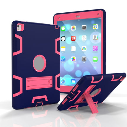 For iPad 9.7(2017) Shockproof PC + Silicone Protective Case，with Holder(Navy Blue Rose)-garmade.com
