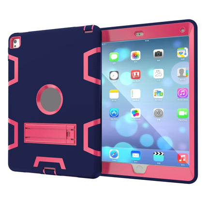 For iPad 9.7(2017) Shockproof PC + Silicone Protective Case，with Holder(Navy Blue Rose)-garmade.com