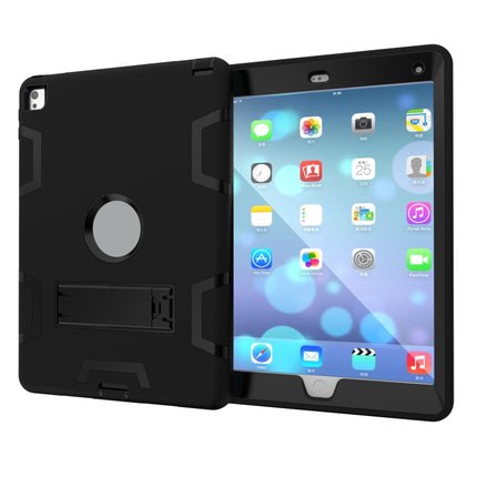 For iPad 9.7(2017) Shockproof PC + Silicone Protective Case，with Holder(Black)-garmade.com
