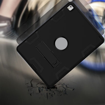 For iPad 9.7(2017) Shockproof PC + Silicone Protective Case，with Holder(Black)-garmade.com