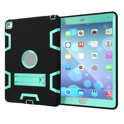 For iPad 9.7(2017) Shockproof PC + Silicone Protective Case，with Holder(Black Mint Green)-garmade.com