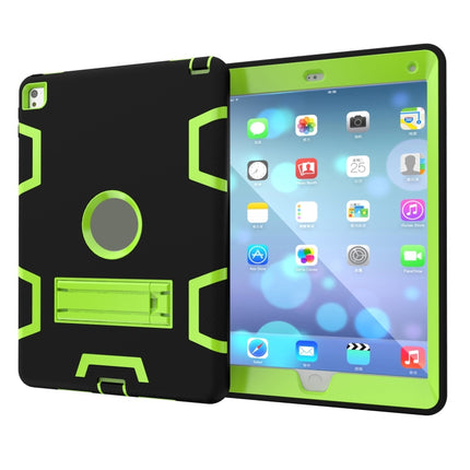 For iPad 9.7(2017) Shockproof PC + Silicone Protective Case，with Holder(Black Yellow Green)-garmade.com