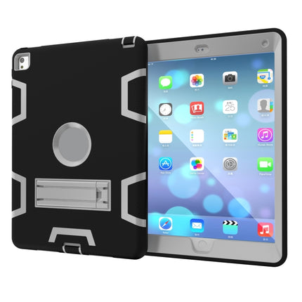 For iPad 9.7(2017) Shockproof PC + Silicone Protective Case，with Holder(Black Gray)-garmade.com
