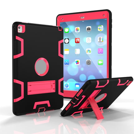 For iPad 9.7(2017) Shockproof PC + Silicone Protective Case，with Holder(Black Rose)-garmade.com