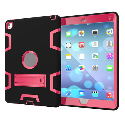 For iPad 9.7(2017) Shockproof PC + Silicone Protective Case，with Holder(Black Rose)-garmade.com