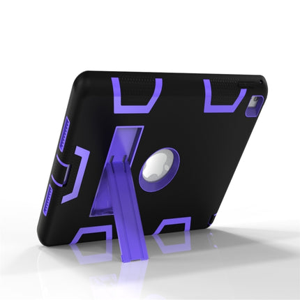 For iPad 9.7(2017) Shockproof PC + Silicone Protective Case，with Holder(Black Purple)-garmade.com