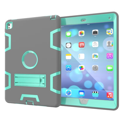 For iPad 9.7(2017) Shockproof PC + Silicone Protective Case，with Holder(Gray Mint Green)-garmade.com