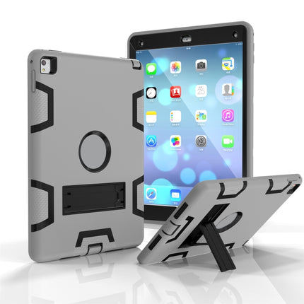 For iPad 9.7(2017) Shockproof PC + Silicone Protective Case，with Holder(Gray Black)-garmade.com