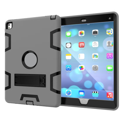 For iPad 9.7(2017) Shockproof PC + Silicone Protective Case，with Holder(Gray Black)-garmade.com