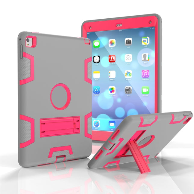 For iPad 9.7(2017) Shockproof PC + Silicone Protective Case，with Holder(Gray Rose)-garmade.com