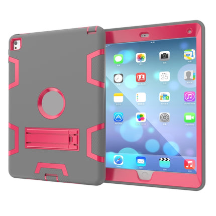 For iPad 9.7(2017) Shockproof PC + Silicone Protective Case，with Holder(Gray Rose)-garmade.com