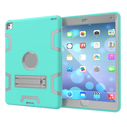 For iPad 9.7(2017) Shockproof PC + Silicone Protective Case，with Holder(Green Gray)-garmade.com