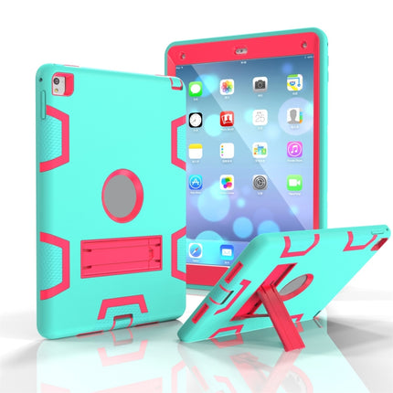 For iPad 9.7(2017) Shockproof PC + Silicone Protective Case，with Holder(Green Rose)-garmade.com