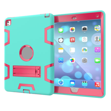 For iPad 9.7(2017) Shockproof PC + Silicone Protective Case，with Holder(Green Rose)-garmade.com