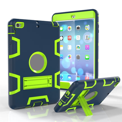 For iPad Mini 3 / 2 / 1 Shockproof PC + Silicone Protective Case，with Holder(Navy Blue Yellow Green)-garmade.com