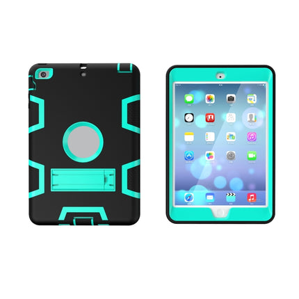 For iPad Mini 3 / 2 / 1 Shockproof PC + Silicone Protective Case，with Holder(Black Mint Green)-garmade.com