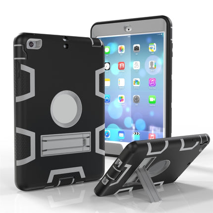 For iPad Mini 3 / 2 / 1 Shockproof PC + Silicone Protective Case，with Holder(Black Gray)-garmade.com