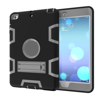 For iPad Mini 3 / 2 / 1 Shockproof PC + Silicone Protective Case，with Holder(Black Gray)-garmade.com