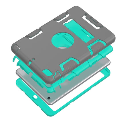 For iPad Mini 3 / 2 / 1 Shockproof PC + Silicone Protective Case，with Holder(Gray Mint Green)-garmade.com