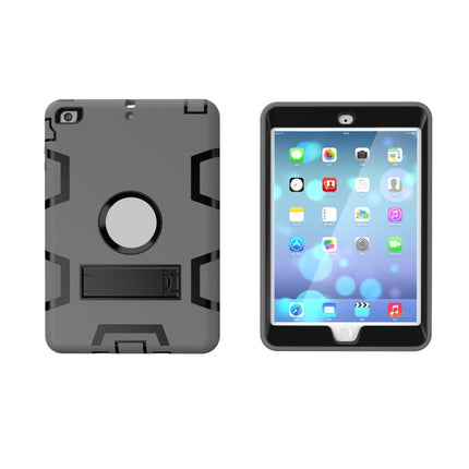 For iPad Mini 3 / 2 / 1 Shockproof PC + Silicone Protective Case，with Holder(Gray Black)-garmade.com
