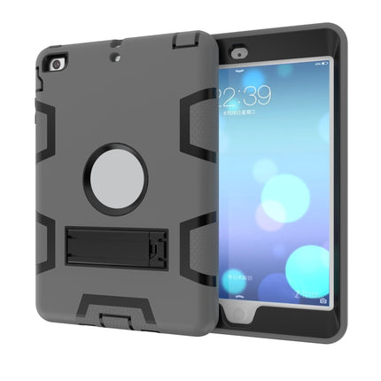 For iPad Mini 3 / 2 / 1 Shockproof PC + Silicone Protective Case，with Holder(Gray Black)-garmade.com