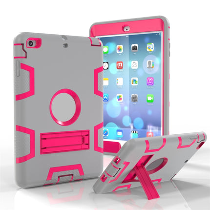 For iPad Mini 3 / 2 / 1 Shockproof PC + Silicone Protective Case，with Holder(Gray Rose)-garmade.com