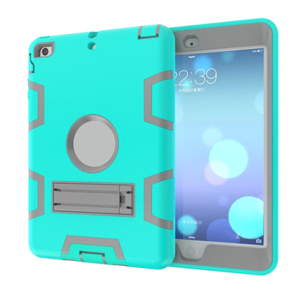 For iPad Mini 3 / 2 / 1 Shockproof PC + Silicone Protective Case，with Holder(Green Gray)-garmade.com