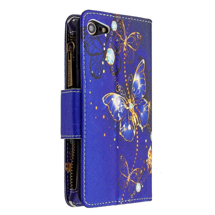 For iPhone 8 & 7 Colored Drawing Pattern Zipper Horizontal Flip Leather Case with Holder & Card Slots & Wallet(Purple Butterfly)-garmade.com