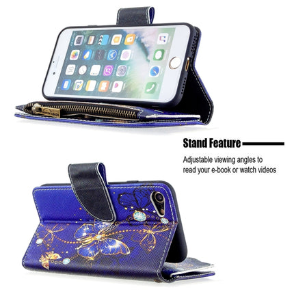 For iPhone 8 & 7 Colored Drawing Pattern Zipper Horizontal Flip Leather Case with Holder & Card Slots & Wallet(Purple Butterfly)-garmade.com