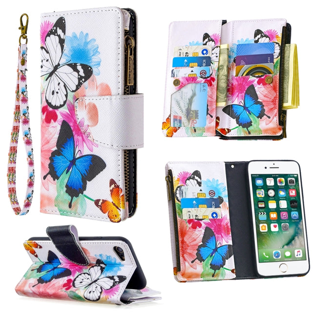 For iPhone 8 & 7 Colored Drawing Pattern Zipper Horizontal Flip Leather Case with Holder & Card Slots & Wallet(Two Butterflies)-garmade.com