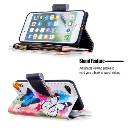 For iPhone 8 & 7 Colored Drawing Pattern Zipper Horizontal Flip Leather Case with Holder & Card Slots & Wallet(Two Butterflies)-garmade.com