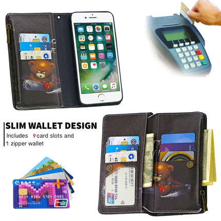 For iPhone 8 & 7 Colored Drawing Pattern Zipper Horizontal Flip Leather Case with Holder & Card Slots & Wallet(Bear)-garmade.com