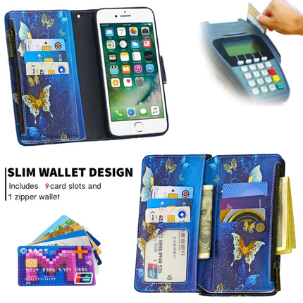 For iPhone 8 & 7 Colored Drawing Pattern Zipper Horizontal Flip Leather Case with Holder & Card Slots & Wallet(Gold Butterfly)-garmade.com