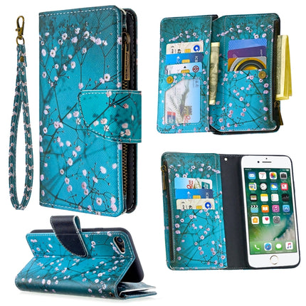 For iPhone 8 & 7 Colored Drawing Pattern Zipper Horizontal Flip Leather Case with Holder & Card Slots & Wallet(Plum Blossom)-garmade.com