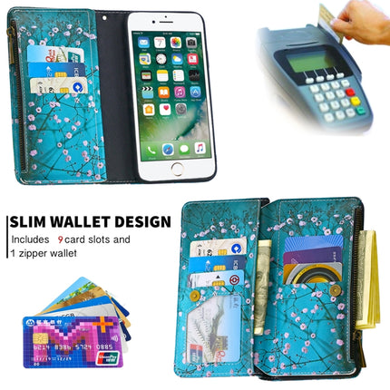 For iPhone 8 & 7 Colored Drawing Pattern Zipper Horizontal Flip Leather Case with Holder & Card Slots & Wallet(Plum Blossom)-garmade.com