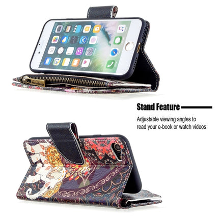 For iPhone 8 & 7 Colored Drawing Pattern Zipper Horizontal Flip Leather Case with Holder & Card Slots & Wallet(Flower Elephants)-garmade.com
