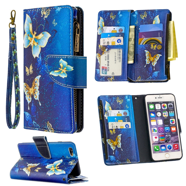 For iPhone 6s Plus & 6 Plus Colored Drawing Pattern Zipper Horizontal Flip Leather Case with Holder & Card Slots & Wallet(Gold Butterfly)-garmade.com